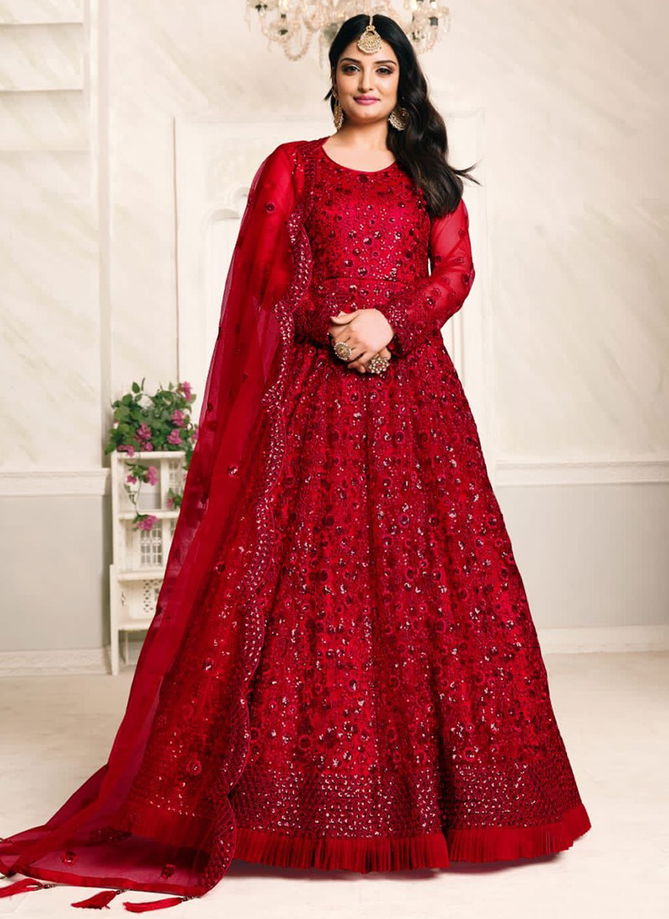 Red Colour Aanaya Vol 121 New latest Designer Ethnic Wear Net Anarkali Suit Collection 2104